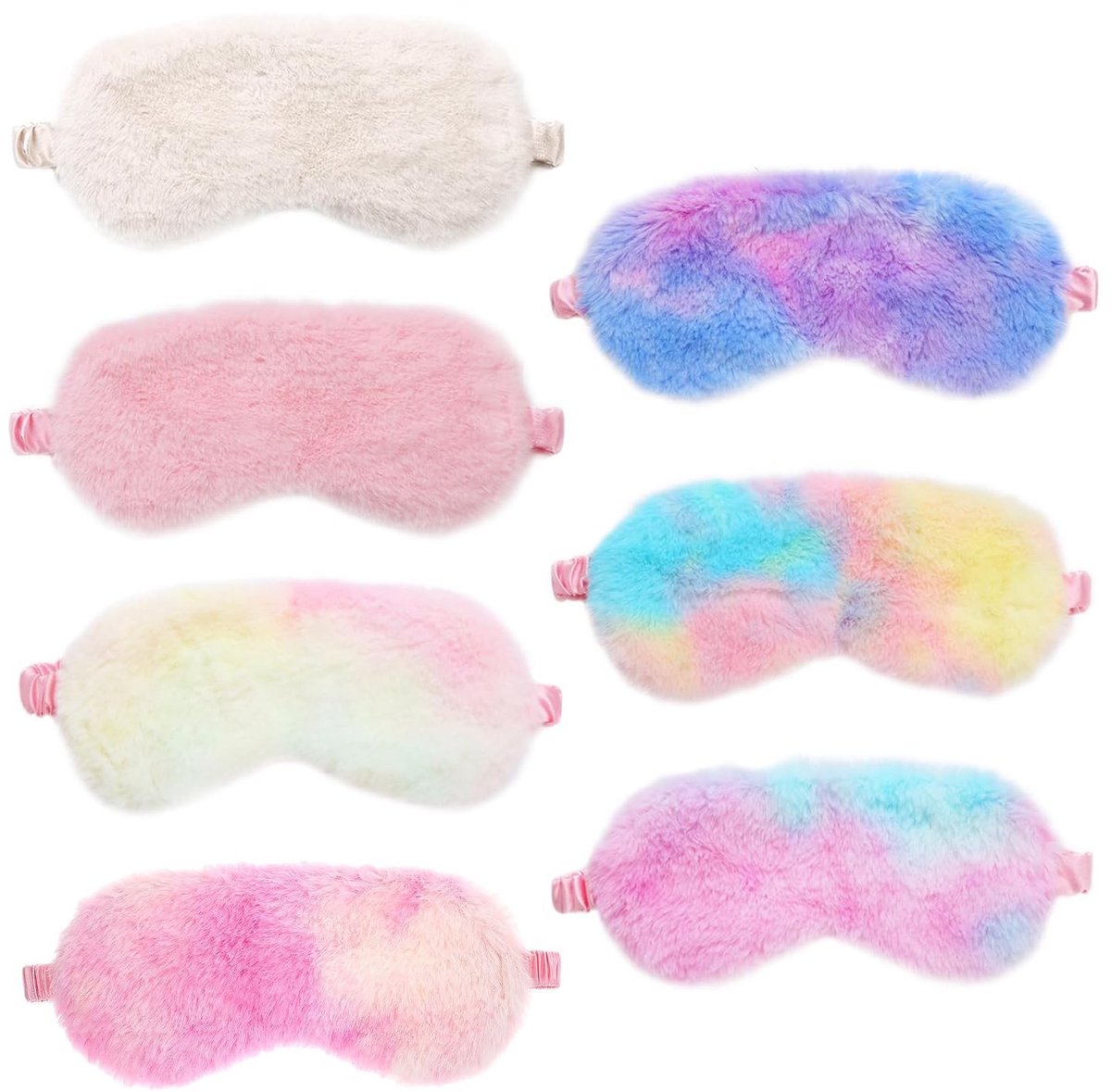 Set van 7 Slaapmaskers - Pluche - Zacht en Ademend - Verstelbare Elastische Band - Voor Kinderen en Volwassenen