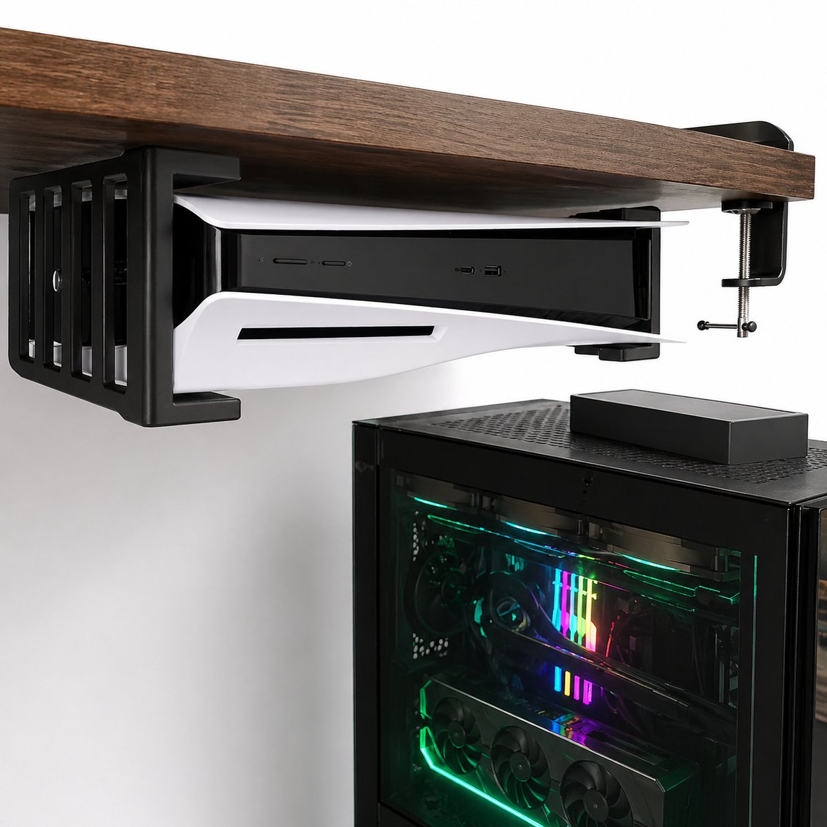 PS5 Onder Bureau Mount Digital Edition - PlayStation 5 Houder Zonder Disc Onder Tafel - Onzichtbare Console Beugel - Ruimtebesparende Gaming Setup Accessoire - Stevige Montage Beugel Voor PS5 Digital Edition - Zwart – foto 3