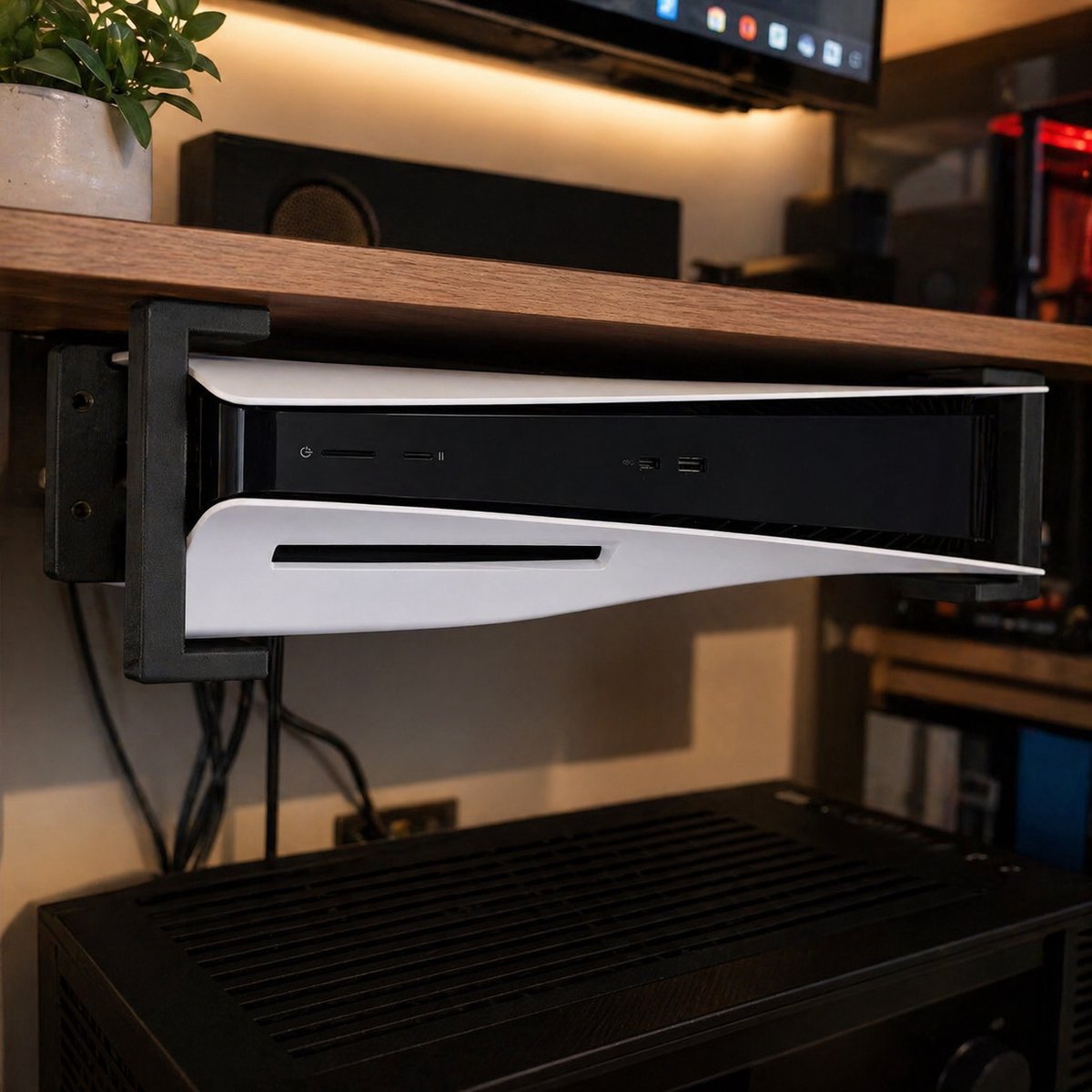 PS5 Onder Bureau Mount Digital Edition - PlayStation 5 Houder Zonder Disc Onder Tafel - Onzichtbare Console Beugel - Ruimtebesparende Gaming Setup Accessoire - Stevige Montage Beugel Voor PS5 Digital Edition - Zwart – foto 2