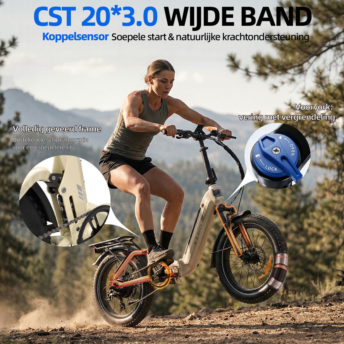 TTGO F7 Opvouwbare Elektrische Fiets – Aluminium Frame met Achtervering – 720Wh Lithium Accu – Actieradius tot 120 km – 20×3.0 inch Brede Banden – Hydraulische Schijfremmen – Achterwielmotor – Shimano 7 Versnellingen– Elektrische Stadsfiets– Parelwit thumbnail 8