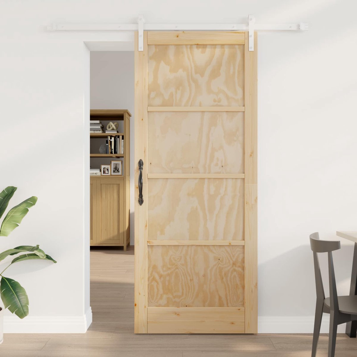 vidaXL - Schuifdeur - Natuurlijk - en - Wit - 86 - x - 211 - cm - Massief - grenenhout