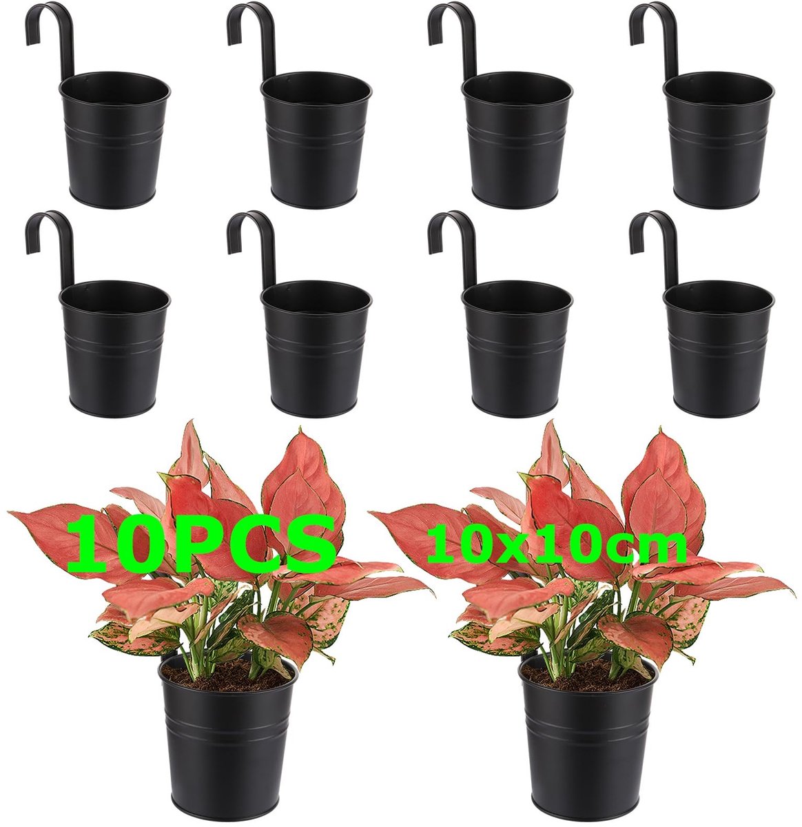 NTHProducts - Hangende Bloempotten - Set van 10 - Stijlvol en Functioneel - Zwart - Voor Binnen en Buiten - Perfect voor Balkon en Terras