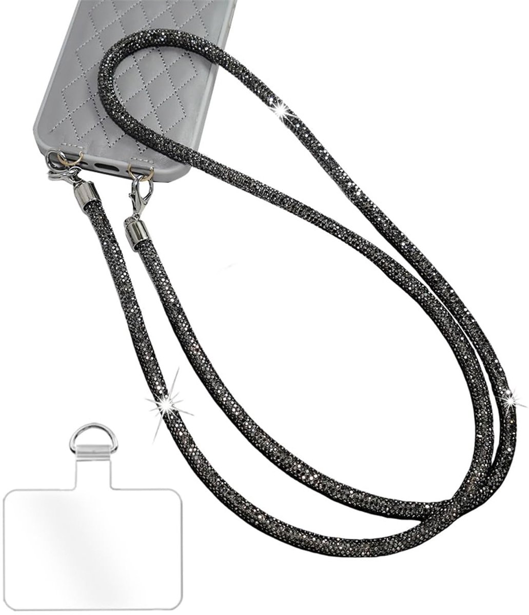 NTHProducts - Phone Necklace - Rhinestone Lanyard - Elegante Anti-fall Mobiele Chain - 68CM - Fashionable Pendant - Geschikt voor Smartphones - Zwart