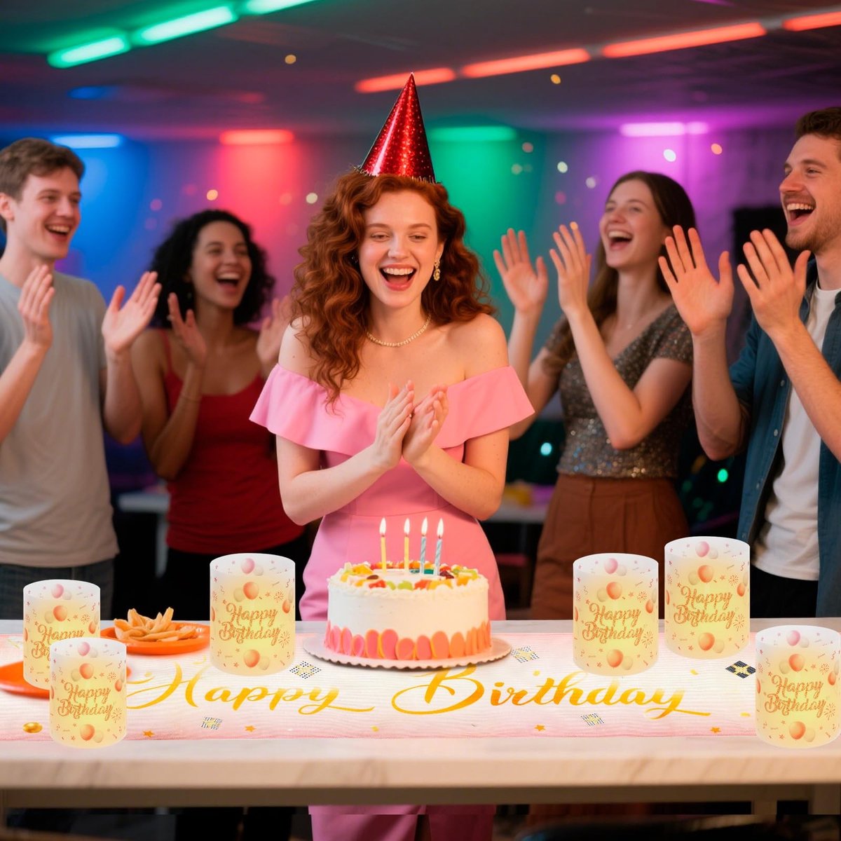 NTHProducts - Birthday Table Decoration - Tafelkleed - Duurzaam linnen - Roze - Verjaardag versiering - Geschikt voor mannen en vrouwen - 180 x 33 cm