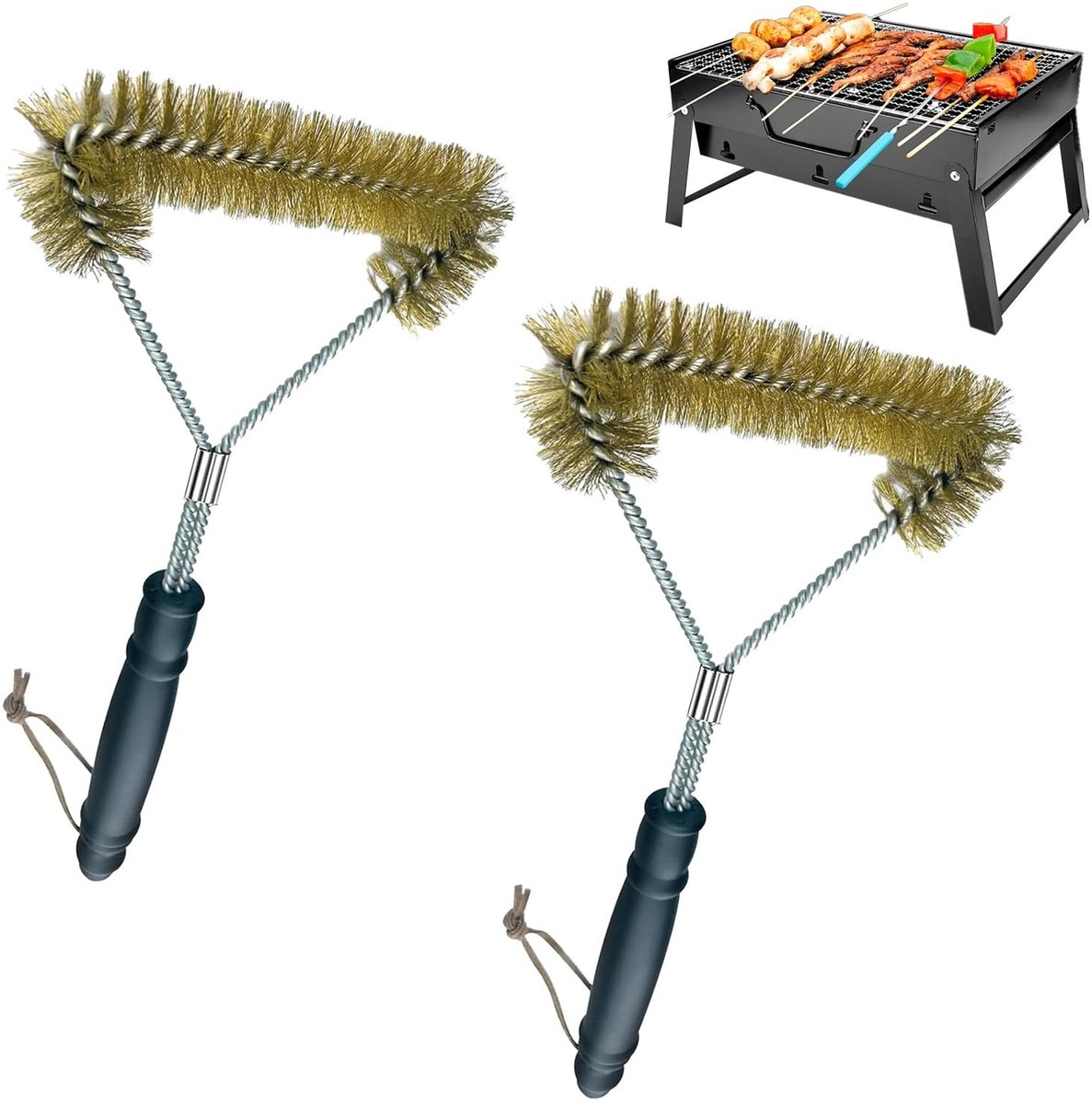 Grill borstel - driezijdig - roestvrij staal - barbecueaccessoires