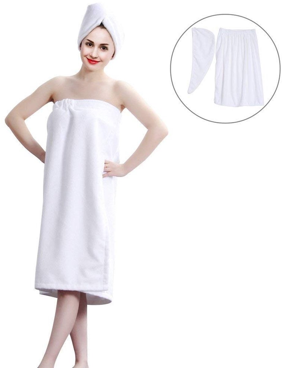 Byshayne - Towel Wrap - Sauna Kilt - Cuddly Soft Sarong - Wit - Spa Handdoek - Organisch Katoen 150x90cm - Geschikt voor Dames