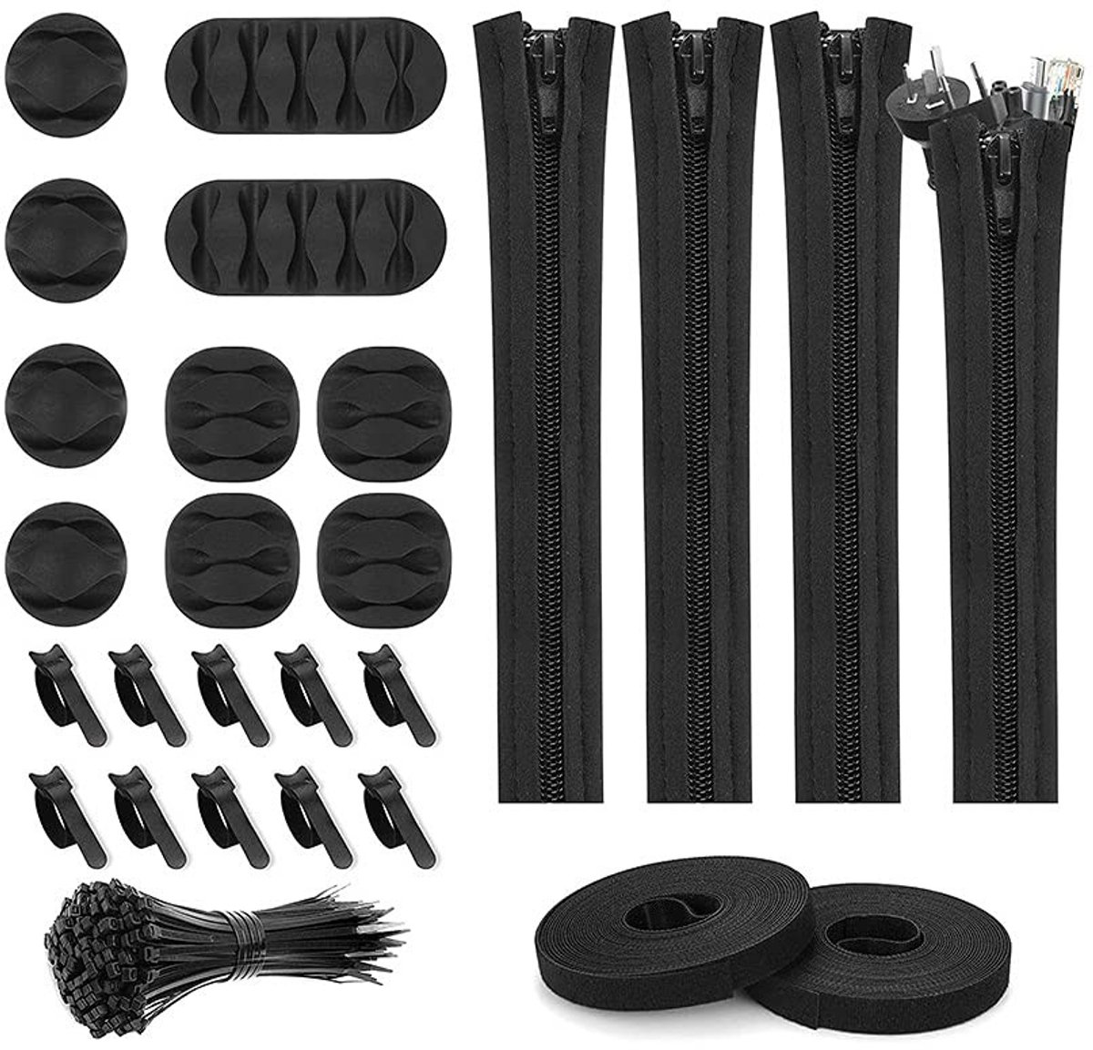 MTTProducts - Cable Organizer Set - Kabelmanagement - Ideaal voor thuis en op kantoor - Zwart - Accessoires set - Voor TV en computer - 5 soorten acces...