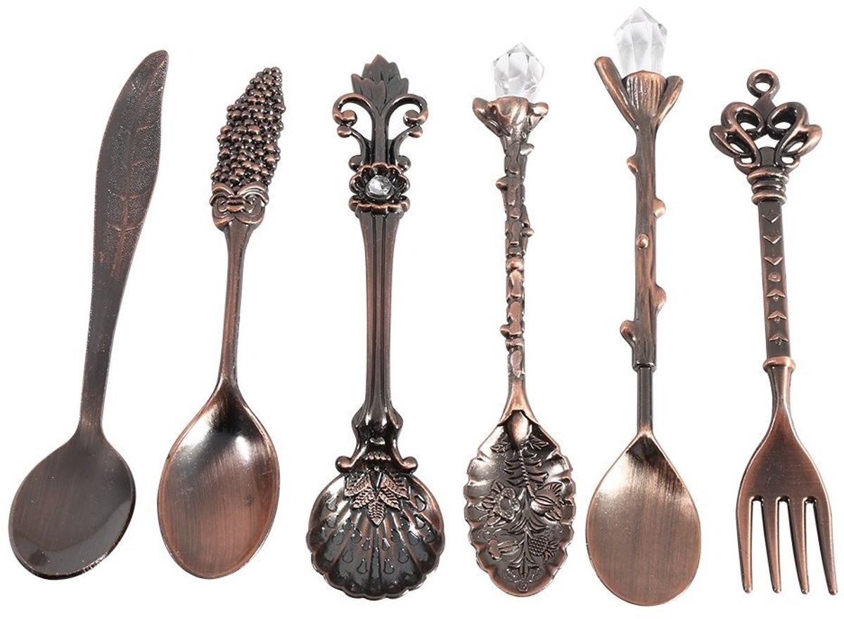Byshayne - Vintage Spoons Set - Retro Dessert en Koffielepels - Stijlvol en Duurzaam - Rood en Zilver - Perfect voor Tafeldecoratie - Geschikt voor ...