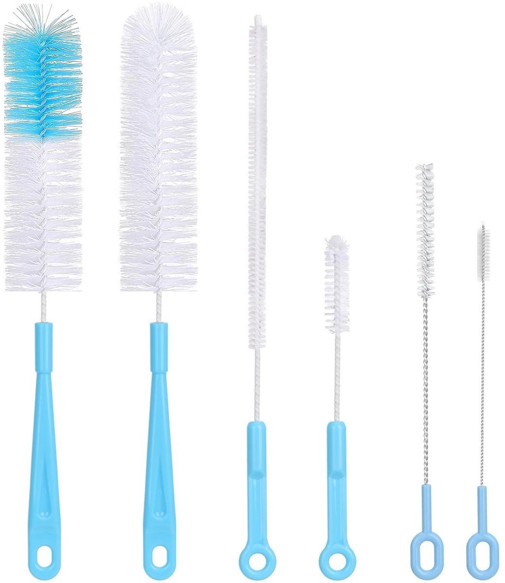 Allecto - Bottle Brush Set - Schoonmaakborstels - Ideaal voor flessen en potten - Lichtblauwe kleur - Inclusief 6-delige set - Geschikt voor glas e...