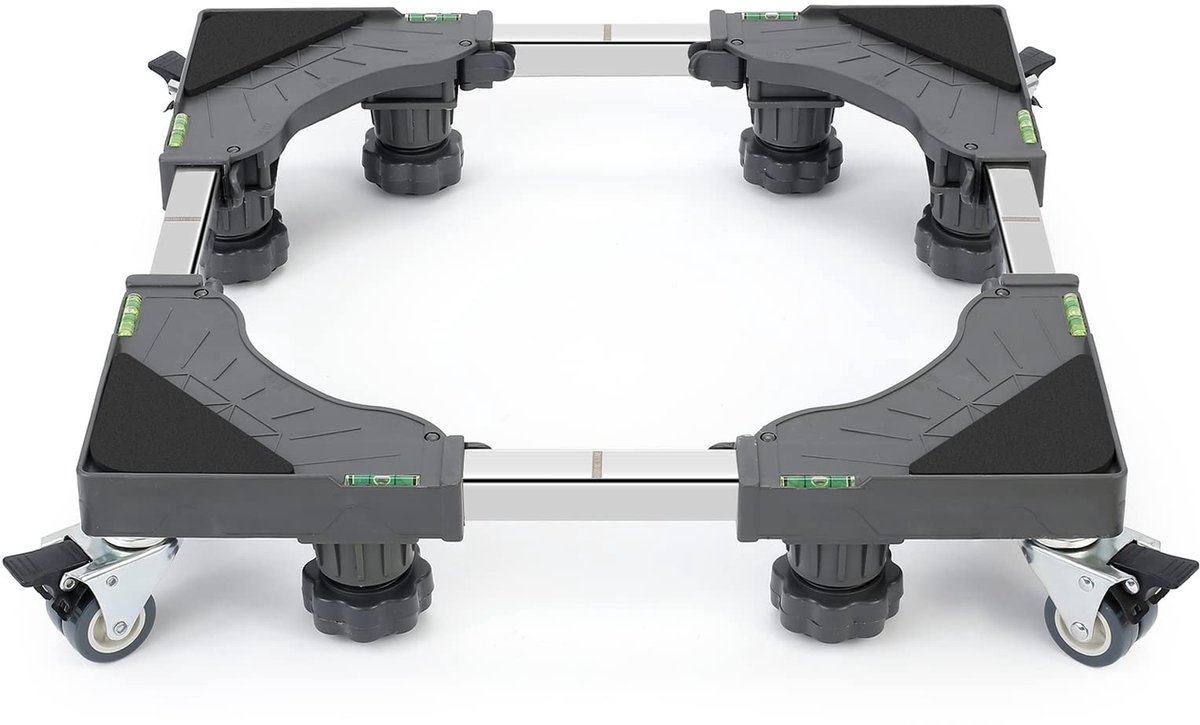 Allecto - Wasmachine standaard - Verstelbare wasmachinebasis - Met 4 wielen - Grijs - Ondersteunt 300 kg - Ideaal voor zware apparatuur - Ruimtebes...