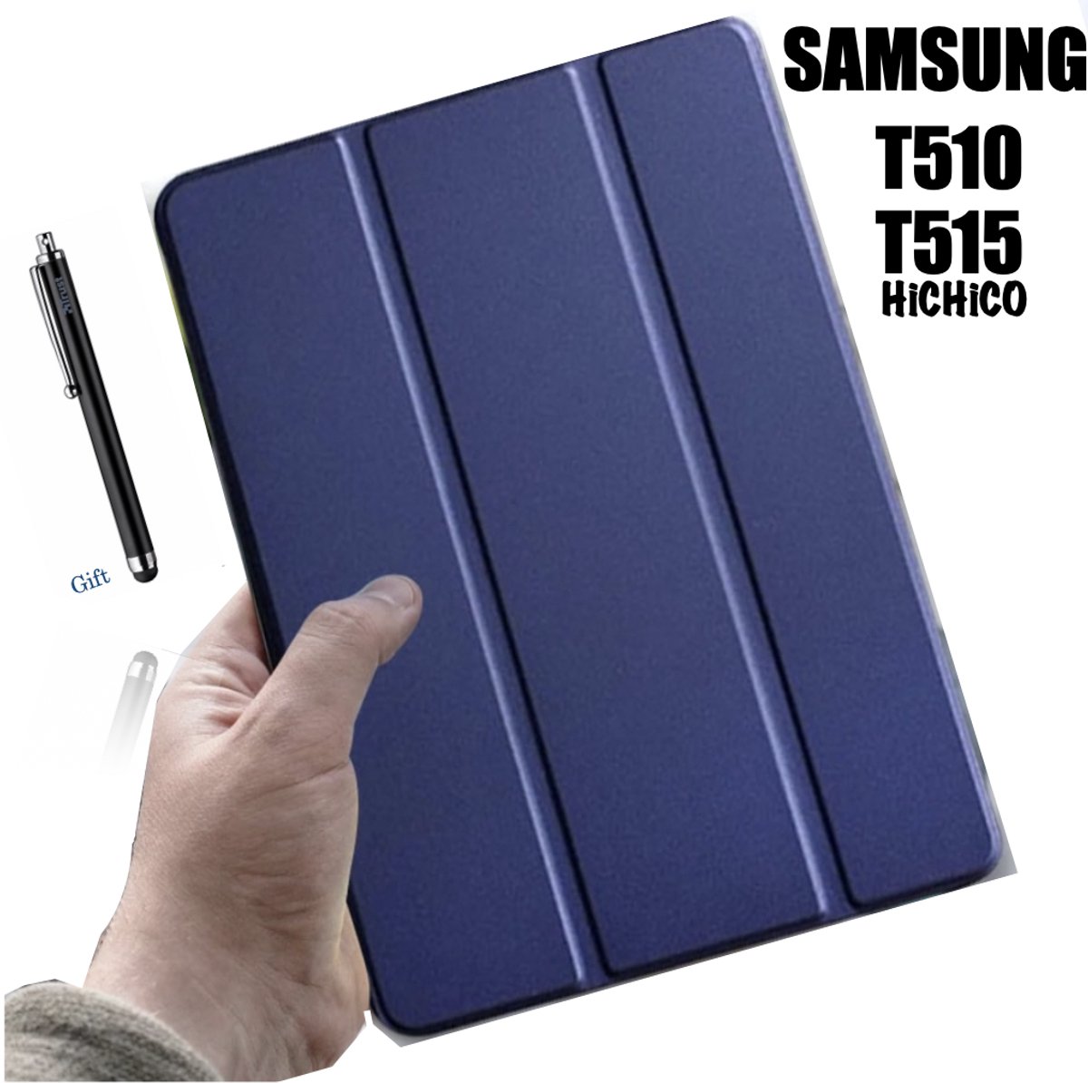 HiCHiCO® Tablet Hoes Geshikt voor Samsung Galaxy Tab T510 Hoesje - Samsung Galaxy Tab T515 Hoesje Donker Blauw met Stylus Pen