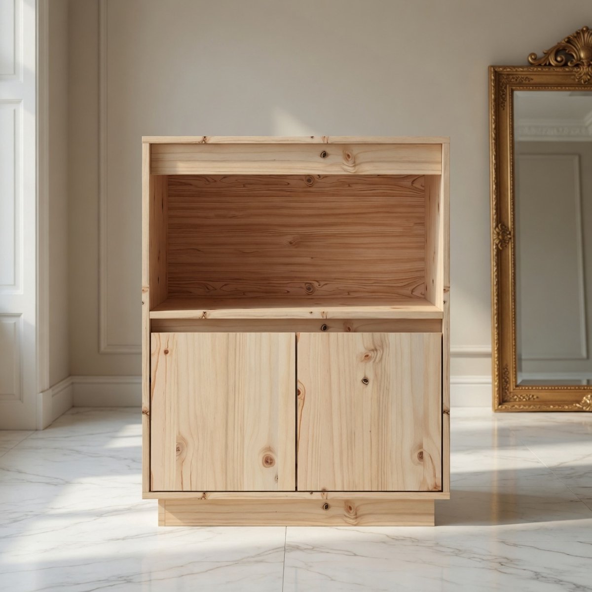 Scandinavisch Massief Grenen Dressoir – Compacte Opbergkast / Bijzetkast / Commode – Multifunctionele Kast met Natuurlijke Houtlook – Duurzame Staande Kast voor Woonkamer, Hal en Slaapkamer – 60x34x75 cm Mobili Bella
