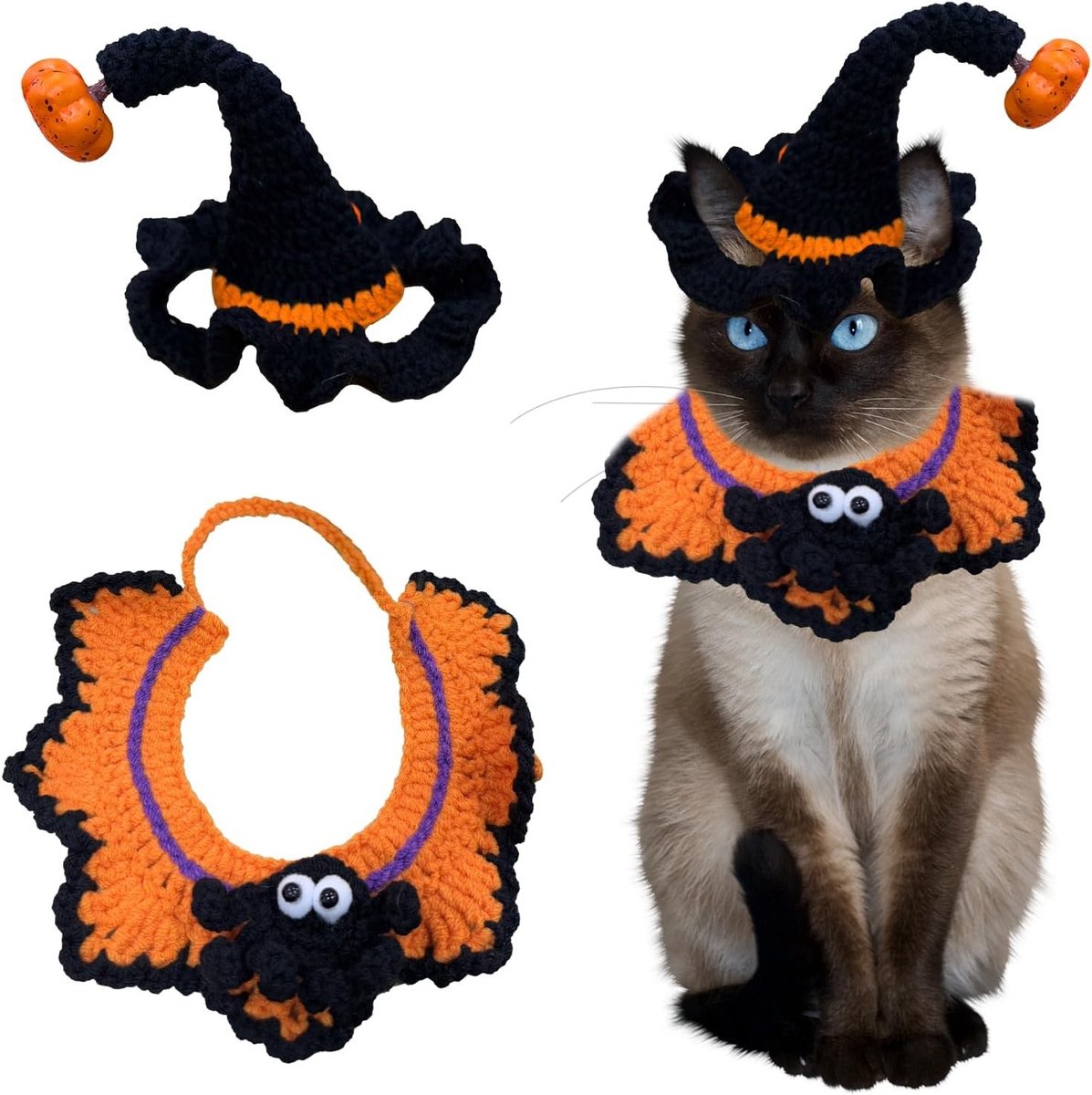 Schattig Halloween Kostuum voor Katten met Hoed en Halsband - Perfect voor Huisdieren en Puppies