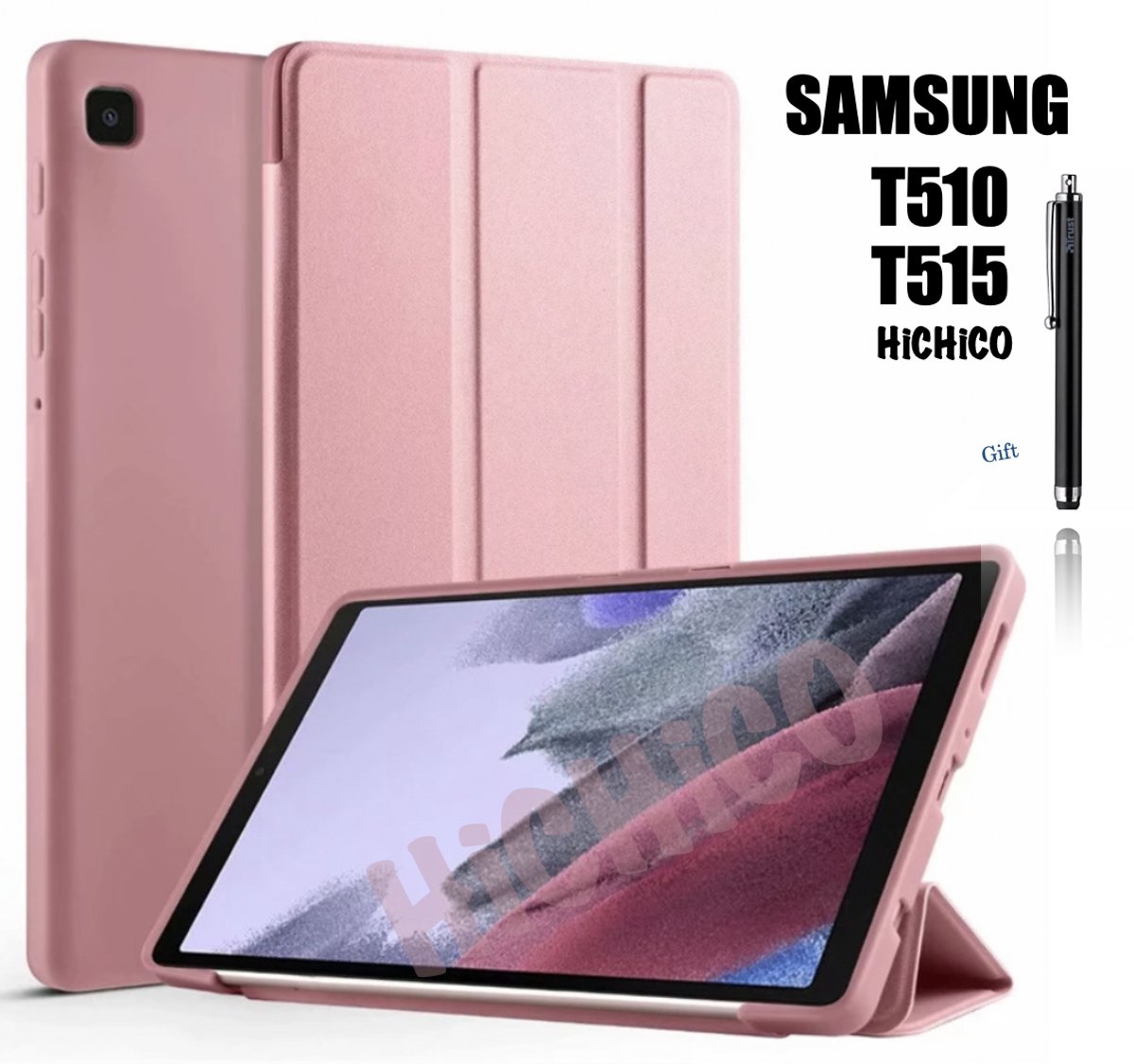 HiCHiCO® Tablet Hoes Geshikt voor Samsung Galaxy Tab T510 Hoesje - Samsung Galaxy Tab T515 Hoesje Rose Goud met Stylus Pen