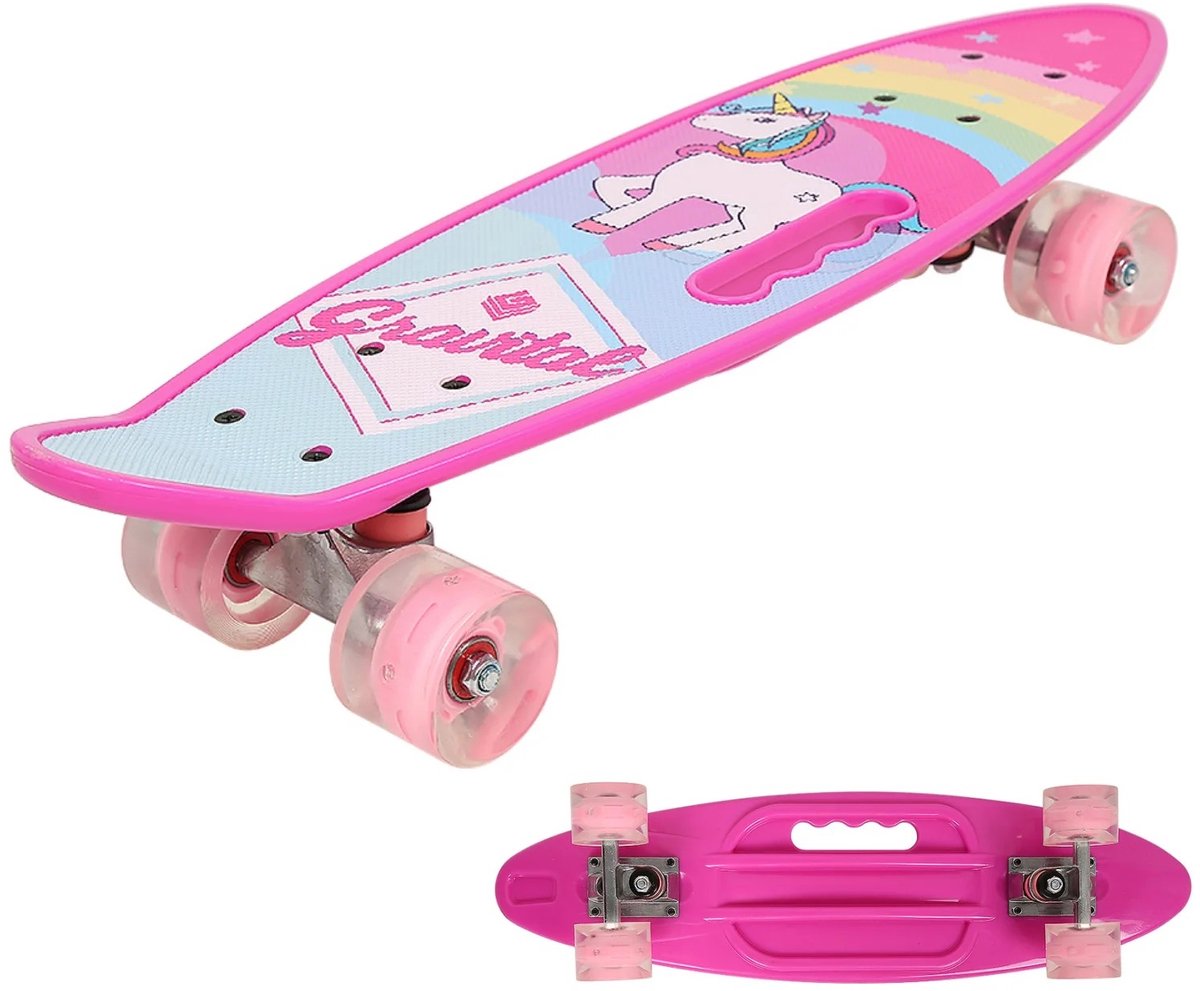 Dailygoods Skateboard voor kinderen 59cm, tieners, volwassenen, LED-verlichte wielen, alles-in-één voor meisjes jongens