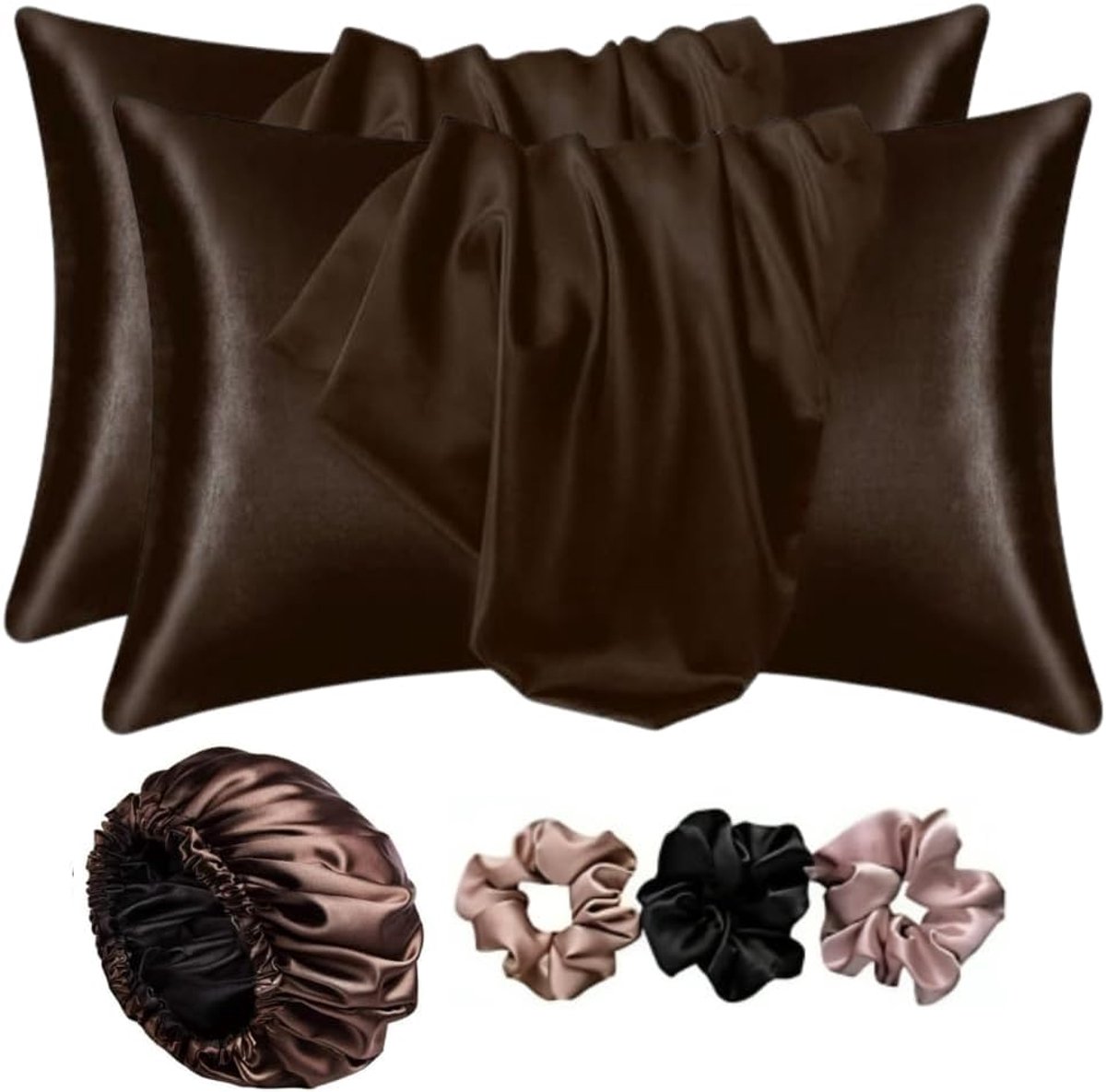Luxe Satijnen Haarnet Set met Kussenslopen en Scrunchies voor Krullend Haar