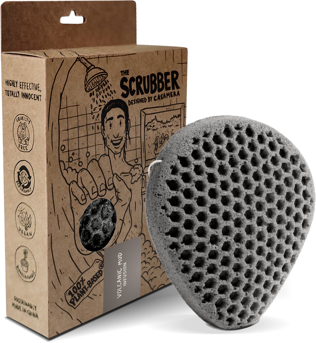 Tu-Untangle Konjac Spons Volcanic Mud - Badspons met Scrubzijde - 100% Biologisch Afbreekbaar Douche Spons