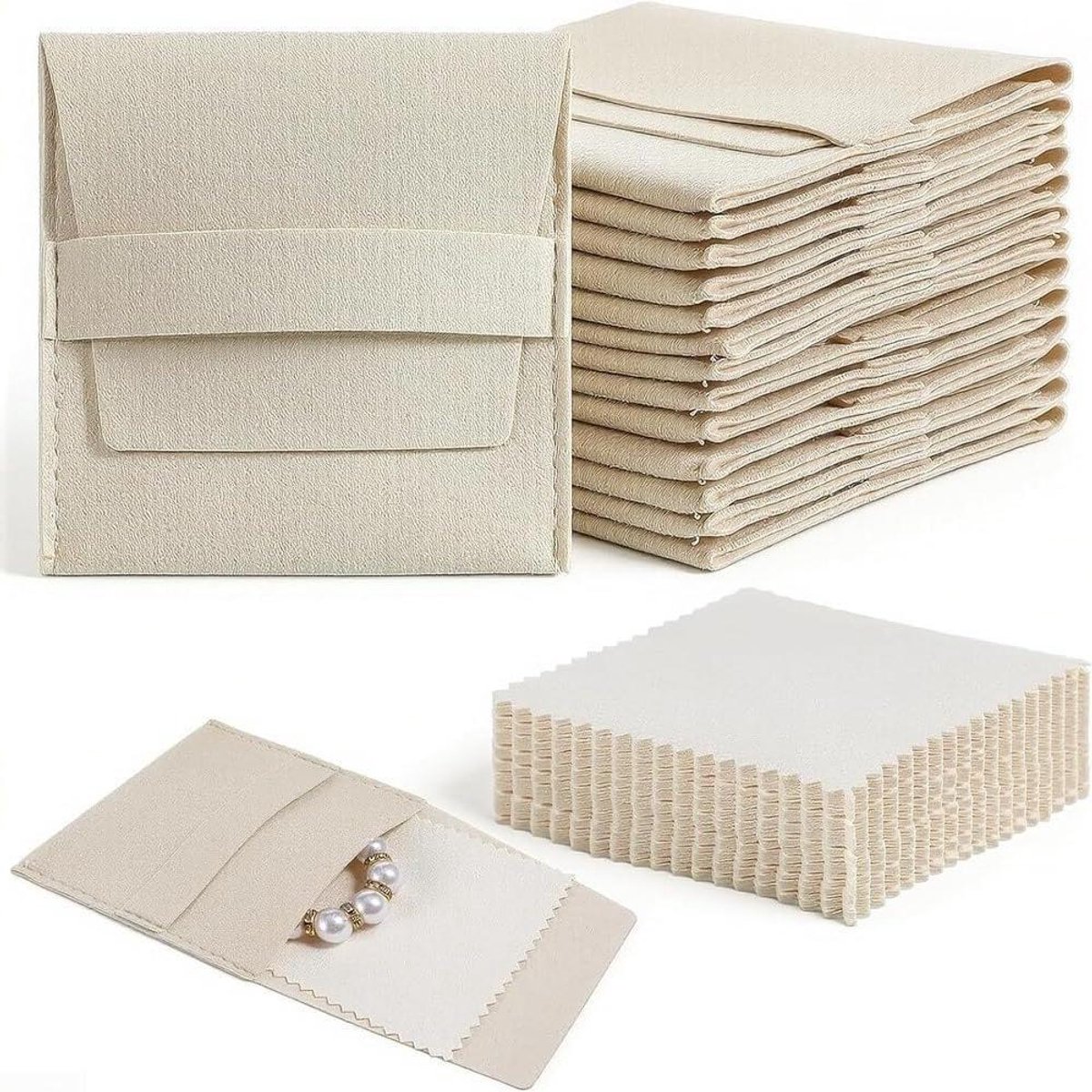 Sieraden Pouch - Trekkoord Tas - Opslag Accessoires - Vaste Riem Sluiting - 120 Stuks - Beige