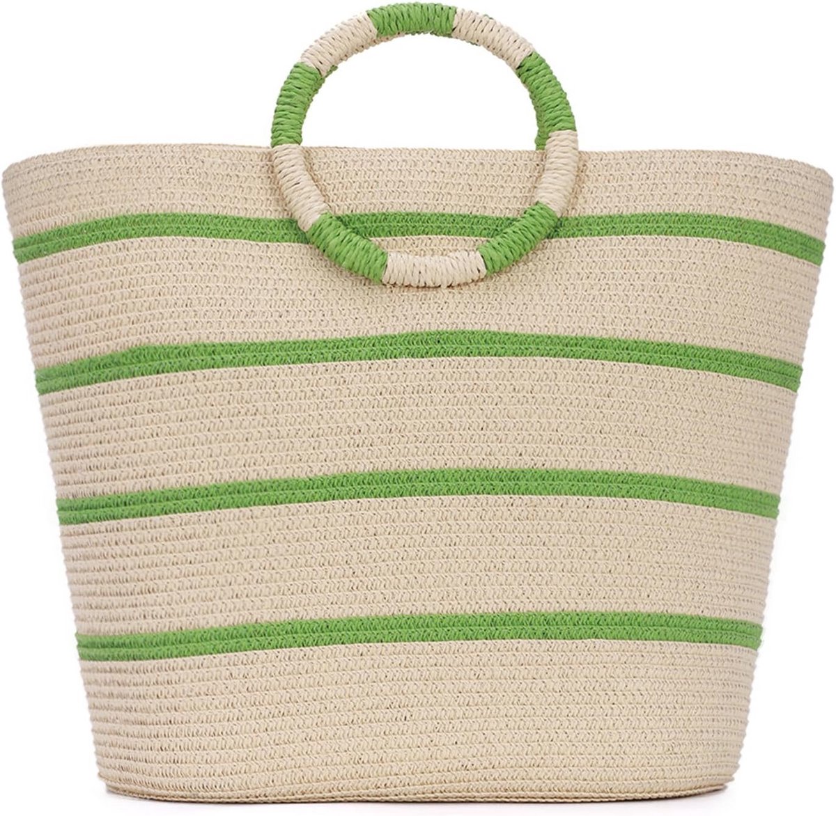 Gestreepte Strooien Handtas voor Dames, Ruime Mand met Handgrepen, Zomer, Boho