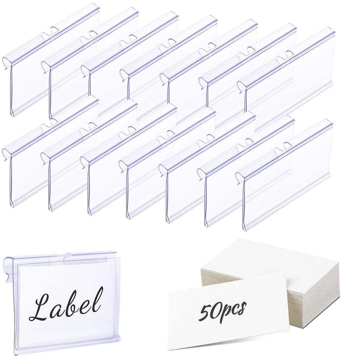 Cosensi- Prijskaarthouder 50 stuks - Duidelijke Etikethouder - Herbruikbare Labelhouder - Plastic Draadplank - 7,6 cm x 4,2 cm - Dubbele Kliksluiting