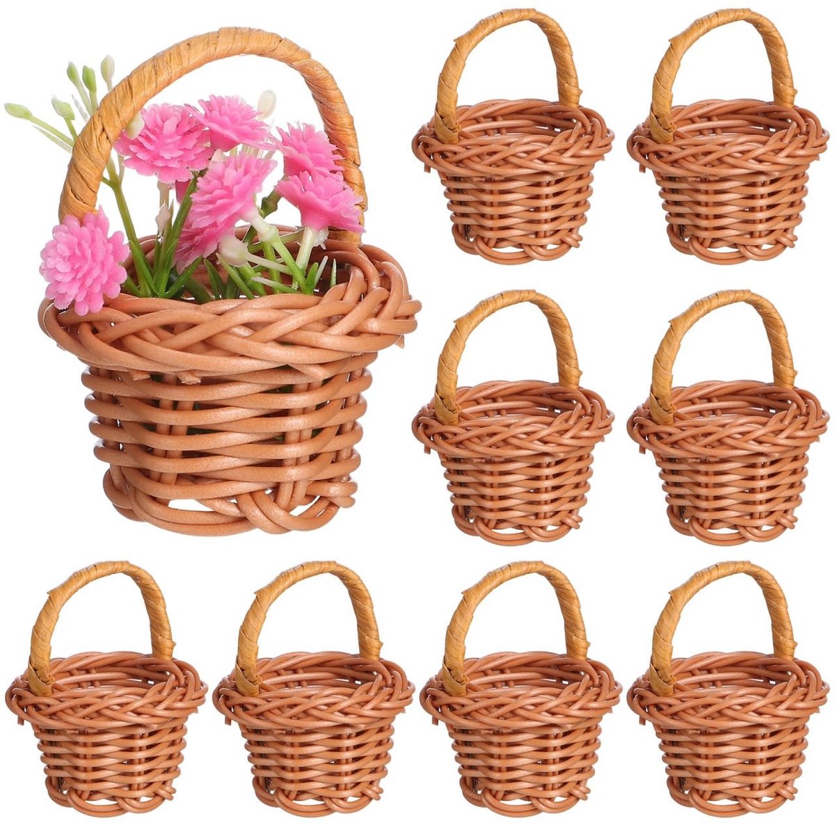 Cosensi- Mini Mandjes Compact - 30 Stuks - Gevlochten Mandjes met Handvat - Cadeau Mandjes - Decoratie Mandjes - Afmeting 6,5 x 3,5 x 3,5 cm - Cadeaumandjes