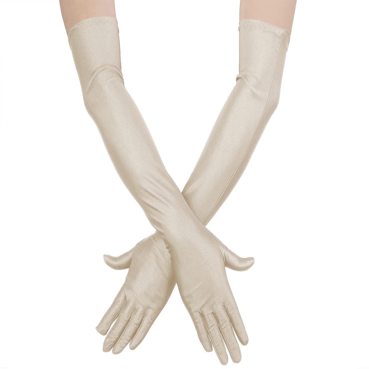 Cosensi- Bruidshandschoenen Lange Satijnen - Elastische Opera/Feesthandschoenen - Ademend - Zacht - Beige - 52cm/10cm - Opera Handschoenen