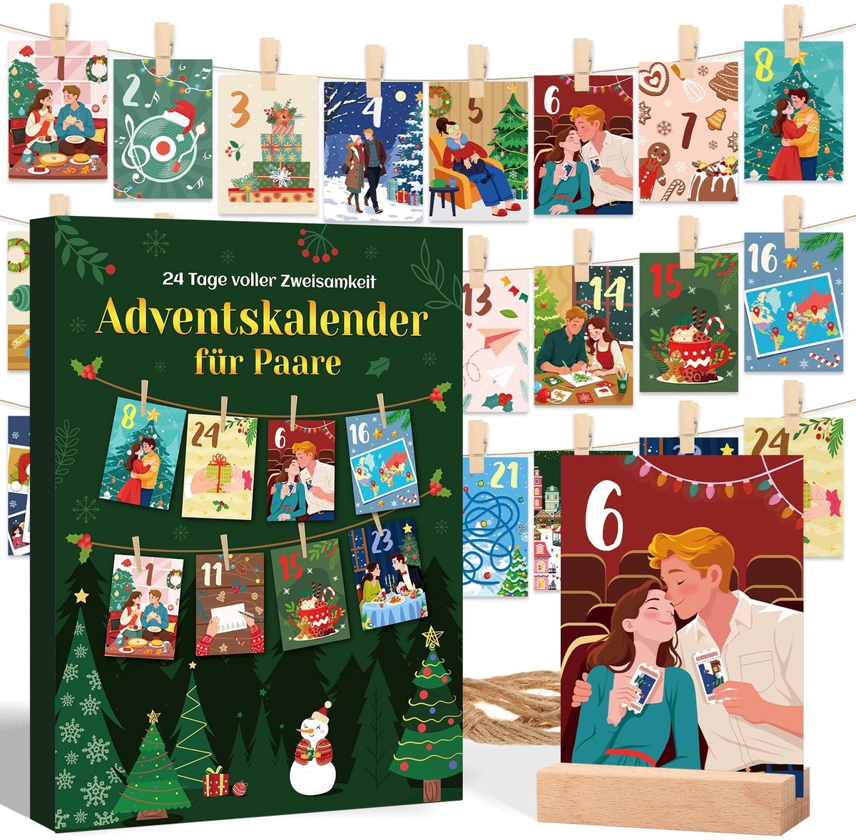 Cosensi- Adventskalender 2025 - 24 Ervaringen - Koppels/Vrienden - Cadeau voor Twee - Houten Voet - Versterkt Verbinding - Kerstkalender