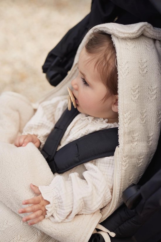 Universele Voetenzak Gebreid Katoen Fleece Voering voor Maxi Cosi en Kinderwagen - Licht Beige — afbeelding 4