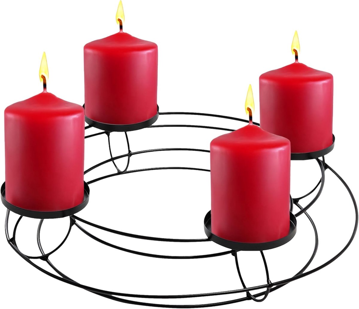 Zwarte Metalen Adventskrans met Roosterdesign voor 4 Stompkaarsen (30 cm)