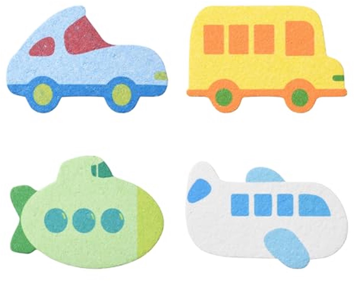 Schattige Cartoon Auto Bad Spons voor Kinderen - 4 Stuks Zachte Douche Loofah