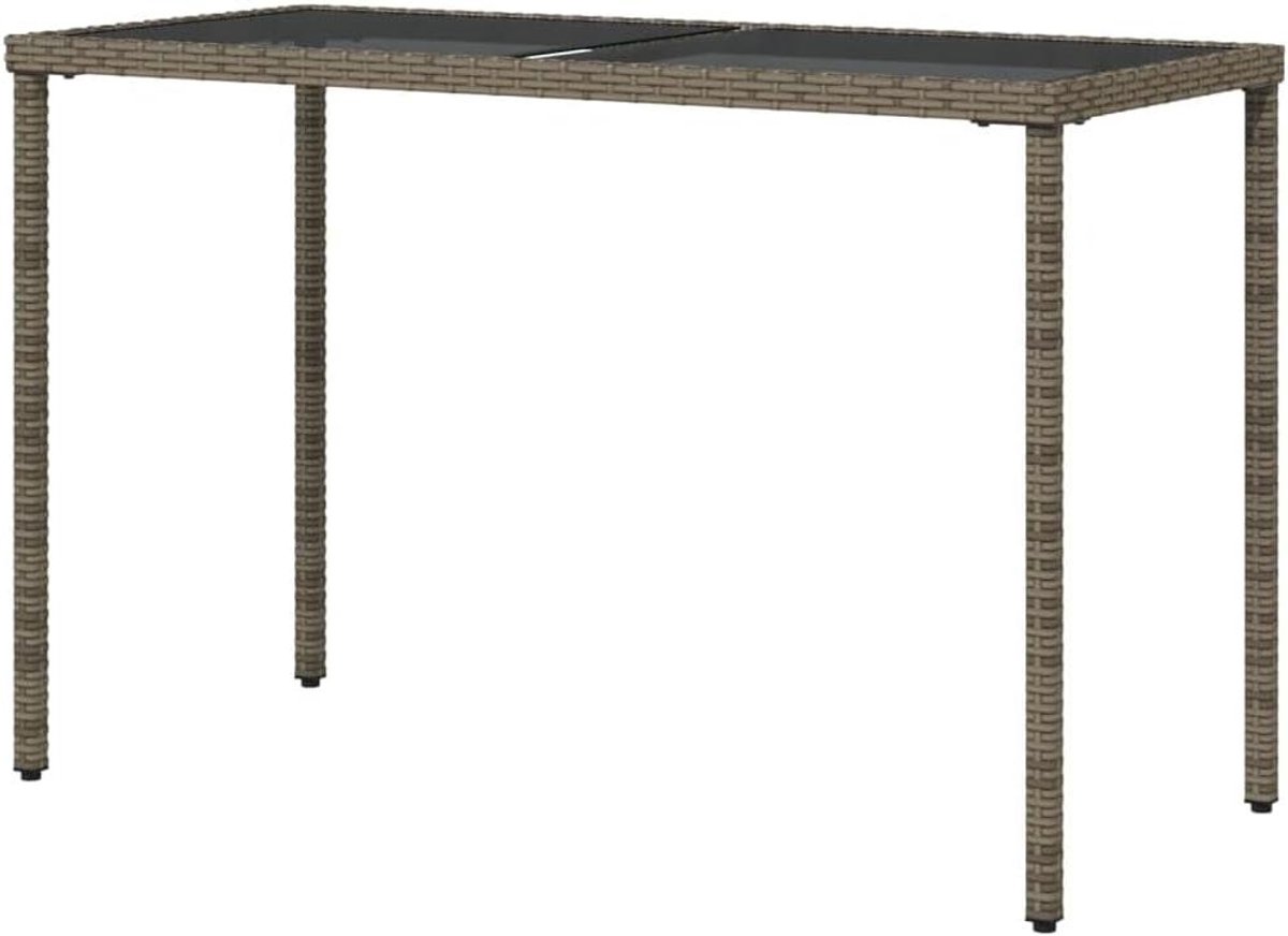 Tuintafel met glasplaat - Balkontafel eettafel - Buiten dineren - Weerbestendig polyrotan - 115 x 54 x 74 cm - Grijs