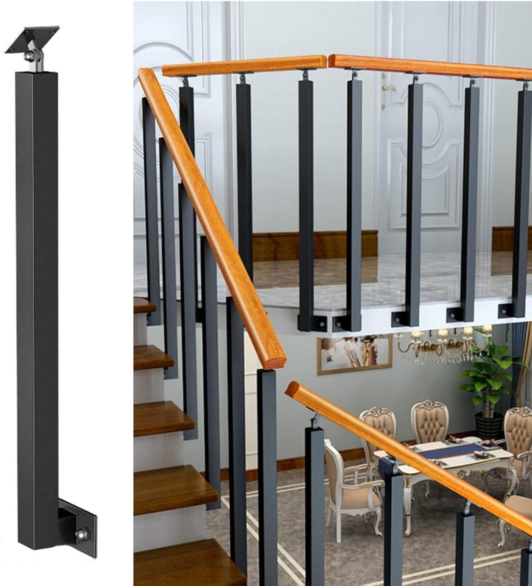 Verstelbare Leuningpaal - Metalen Spindelpaal - Trap Veiligheid - In Hoek Verstelbaar - 90 cm Hoog - Zwart