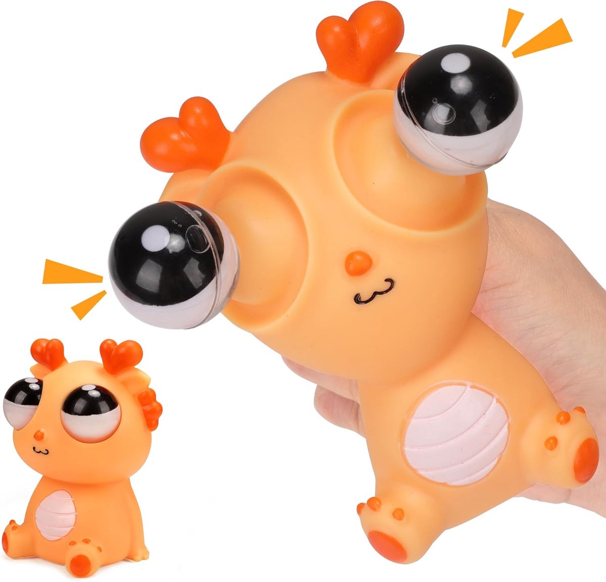 Oneay Stress Speelgoed met Uitpuilende Ogen – Knijpspeelgoed Draakje, Squishy Fidget Toy tegen Stress en Verveling, Grappig Cadeau voor Kinderen en Volwassenen,Orange