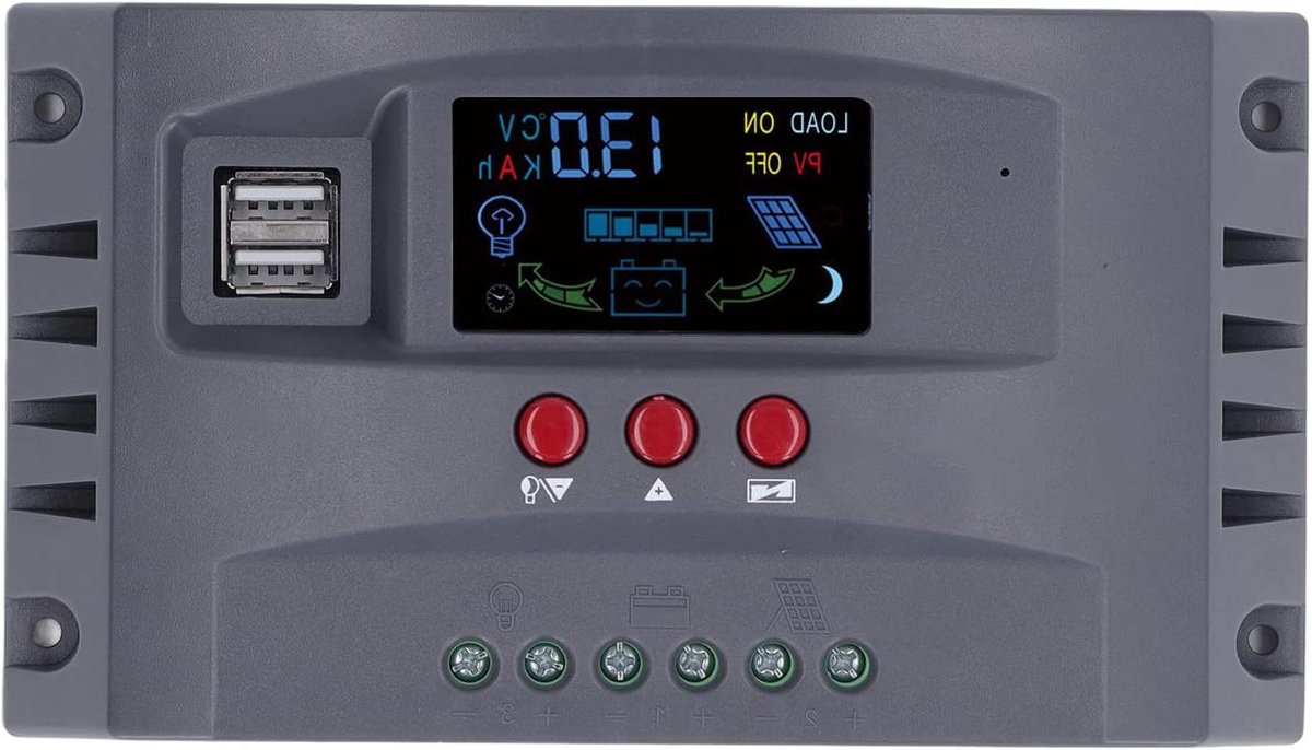 Ausla Solar-laadregelaar met Licht LCD MPPT Solar-laadregelaar 12V 24V PC Overstroombeveiliging USB-uitgang voor Zonne-lamp Batterij Opladen RV Camping (10A)