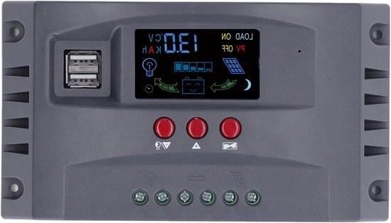 Ausla Solar-laadregelaar met Licht LCD MPPT Solar-laadregelaar 12V 24V PC Overstroombeveiliging USB-uitgang voor Zonne-lamp Batterij Opladen RV Camping (10A)