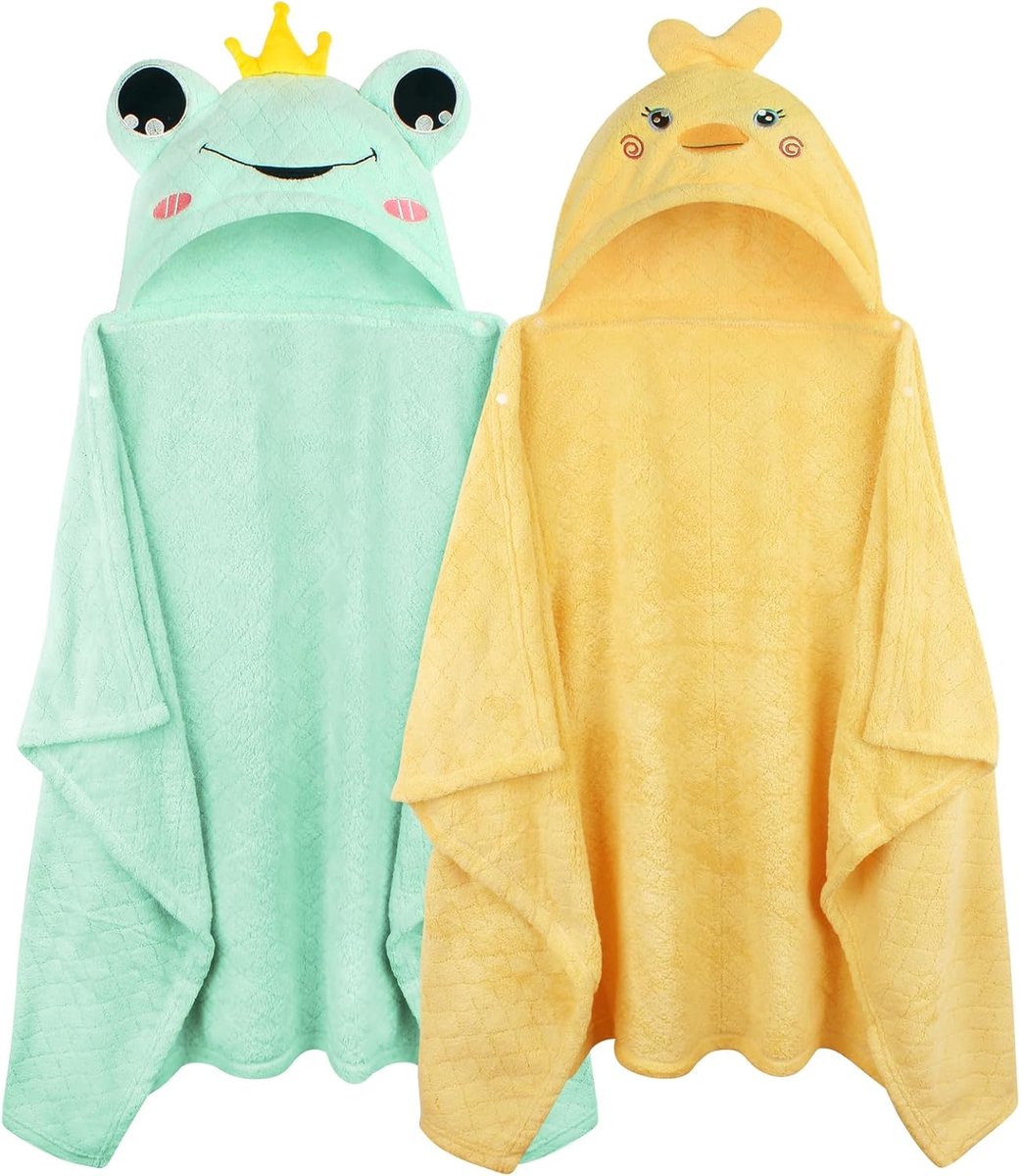 Set van 2 Kinderbadjassen met Capuchon voor Baby en Peuter (0-5 Jaar) - Zacht en XL Absorberend