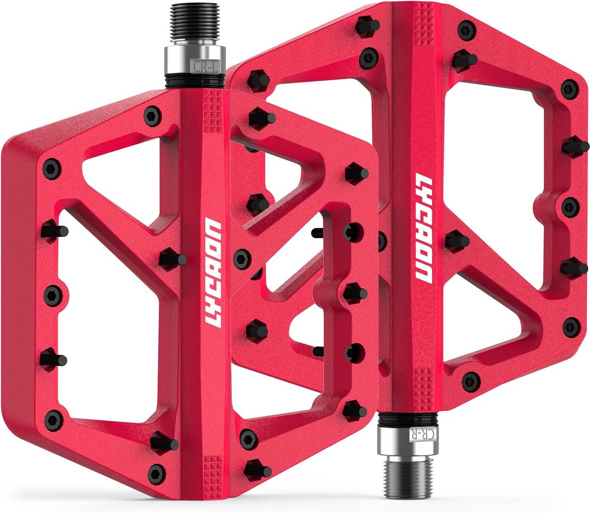 LYCAON Fietspedalen - racefiets/mountainbike MTB-pedalen, antislip CR-MO spindel fietspedalen, pedalen voor 9/16 inch MTB BMX fiets Road Bike, anti-slip platte pedalen (rood)