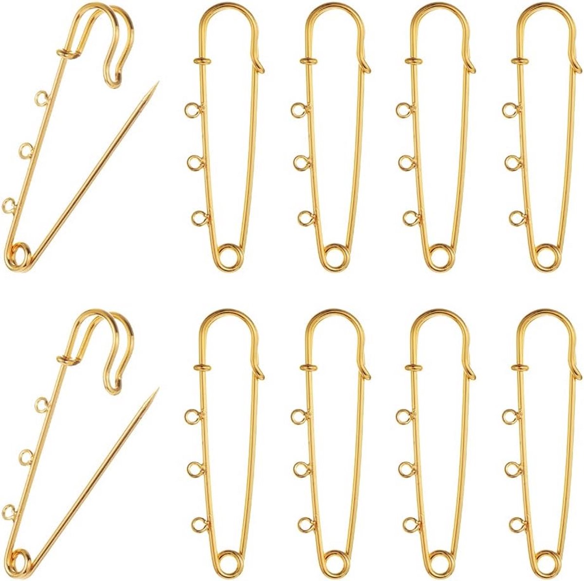 SUNNYCLUE 1 Box 10pcs 18k Gold Plated Brooch Safety Pins Brooch Findings Kilt Pins with Loops Heavy Duty Safety Pin for Jewelry Making Accessories DIY Sewing Clothes Blankets Skirts Kilts