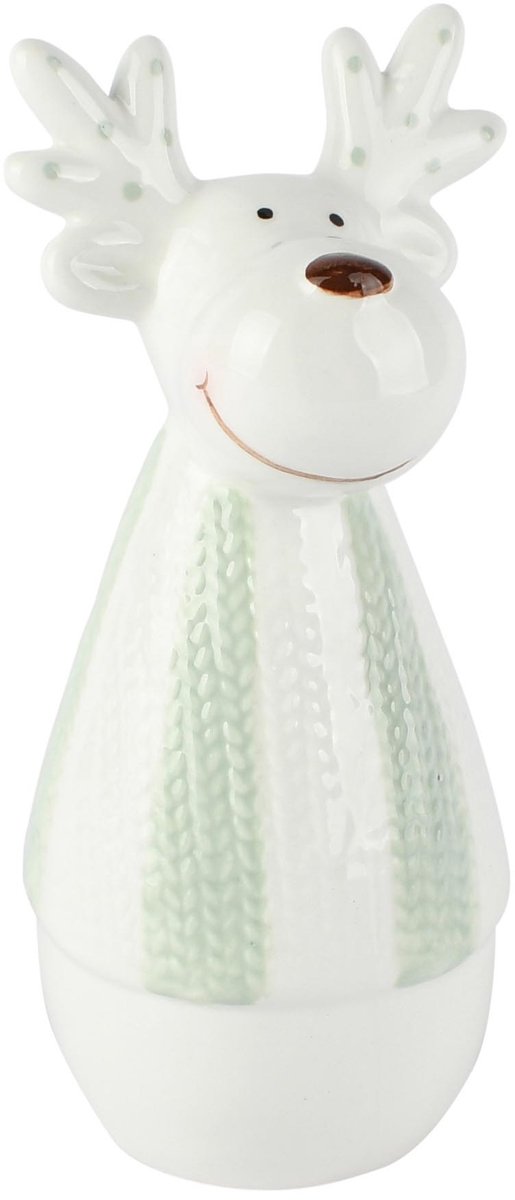 Dekoratief | Deco rendier gestreept, wit/groen, dolomiet, 7x7x15cm | A265964