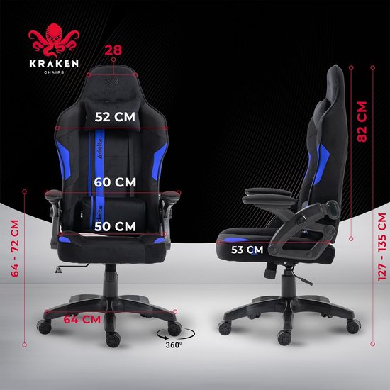 Gamingstoel Stof - Zwart-Blauw - Bureaustoel - Ergonomische Computerstoel Gamer - 130 kg Belastbaarheid - Gamerstoel - Gamingzetel - Gaming Chair Ergonomic - Gamingstoel - PC-Stoel — afbeelding 4