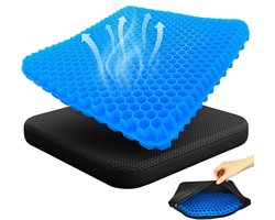 Gel Seat - ZitKussen Orthopedisch - Met Antisliphoes - Verkoelende Gel - Ergonomisch - Gelkussen - Drukverlangende Gel Zitkussen - Stuitkussen - Honingraatvorm - Ventilerend - Thuiswerken - Voor Rolstoel, Auto, Kajak En Bureaustoel - Blauw