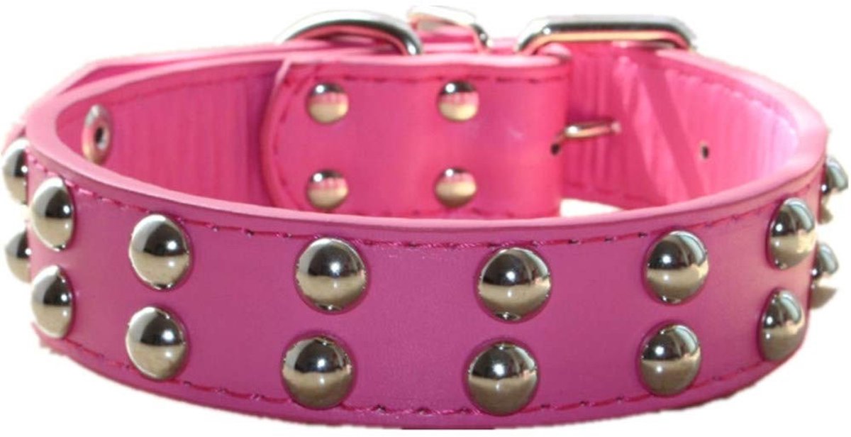 MTTproducts- Halsband Lederen - Verstelbaar - Spiked Studs - Medium Grote Rassen - 1,2 Inch Breed - Duurzaam Kunstleer - Hondenkraag