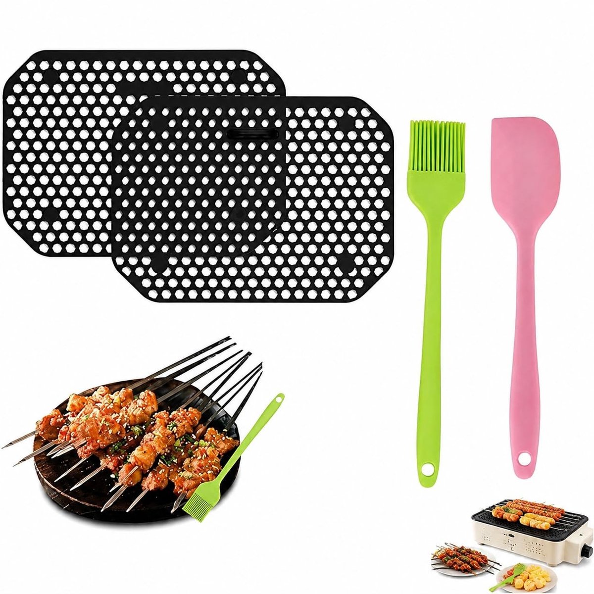 MTTproducts- Spatbescherming Hittebestendig - Airfryer Accessoires - Herbruikbaar - Siliconen Olieborstel - Siliconen Spatel - Antiaanbaklaag - Airfryeraccessoires