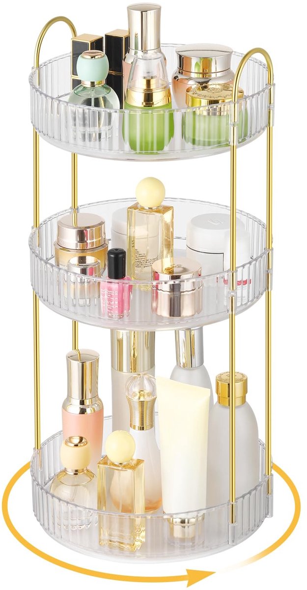 MTTproducts- Cosmetica-organizer grote capaciteit - Draaibaar - Transparant - 3 lagen - Multifunctionele opslag - Voor make-uptafel/badkamer - Make-up Organizer