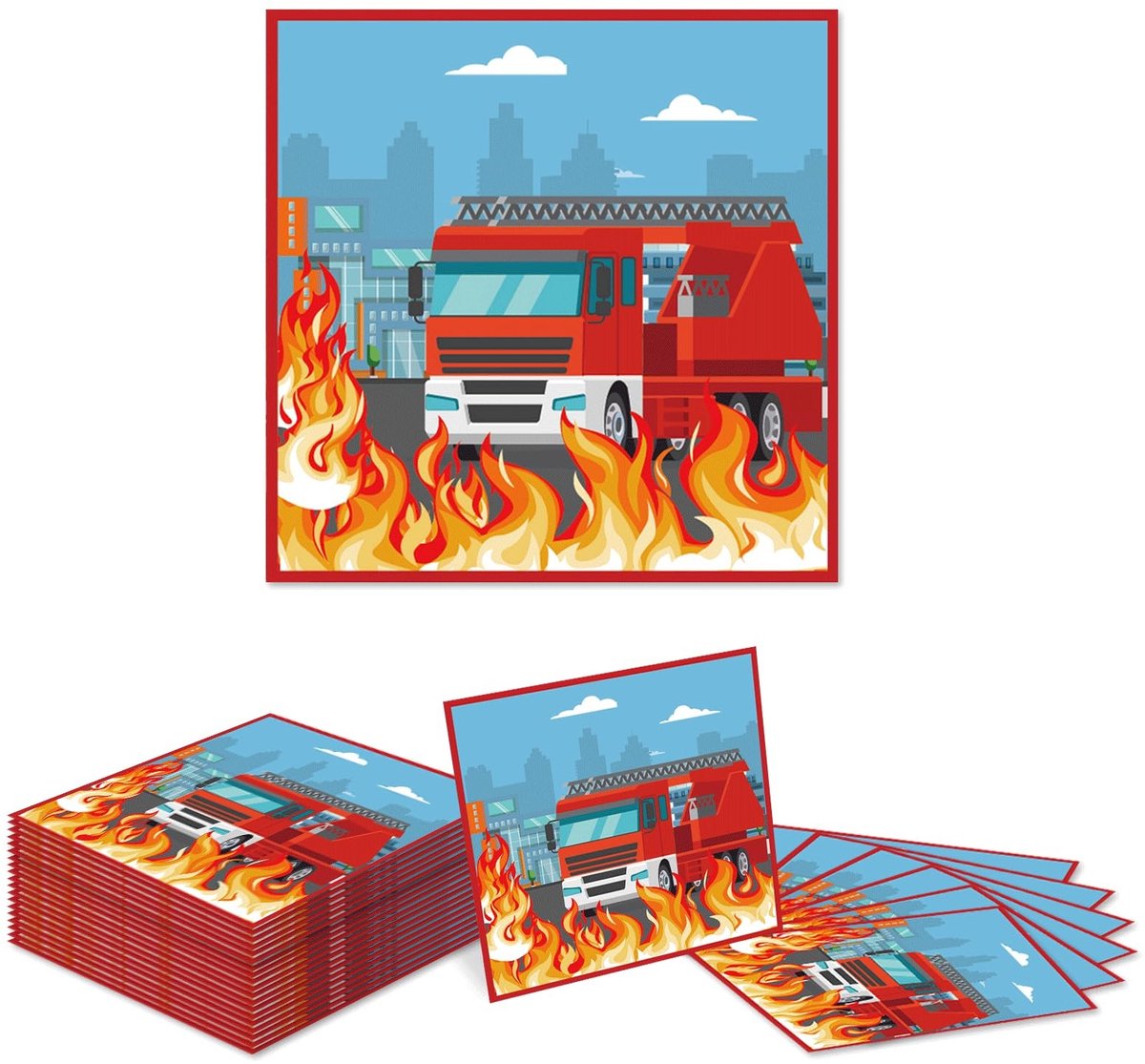 MTTproducts- Servetten 20 Stuks - Papieren Servetten - Feestdecoratie - Brandweer Voertuigen - 33 x 33 cm - Hoogwaardige Kwaliteit - Feestservetten