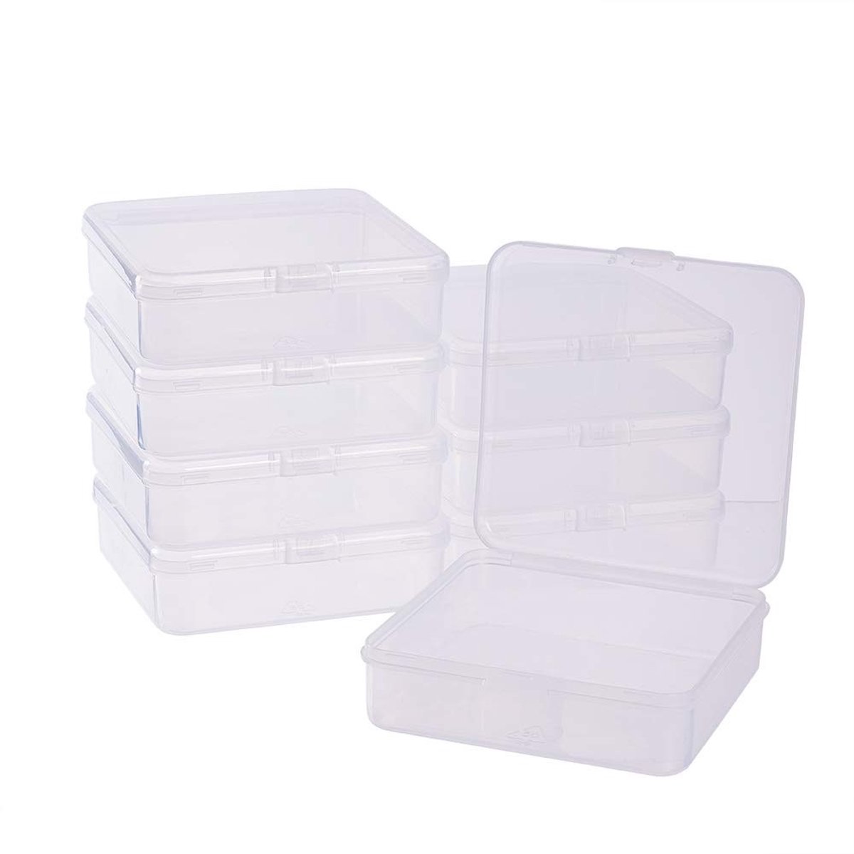 MTTproducts- Opbergcontainers 8 stuks - Transparante Kunststof - Flip-up Deksels - 10,5 x 10,5 x 3 cm - Organizer voor Sieraden - Praktisch en Compact - Opbergdozen