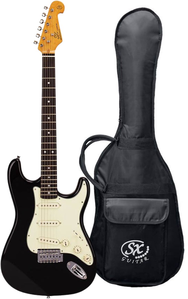 Elektrische gitaar - SX SST62-BK - Retro Series 62 - ST-model - 3x Single Coil - Vintage Tremolo - Zwart - Inclusief gigbag