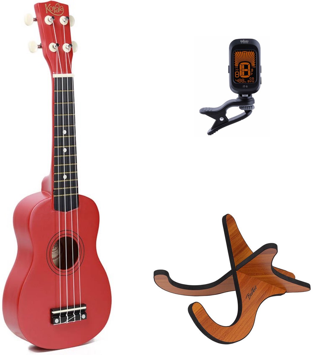 Korala UKS-15 sopraan ukulele set – inclusief stemapparaat en houten standaard