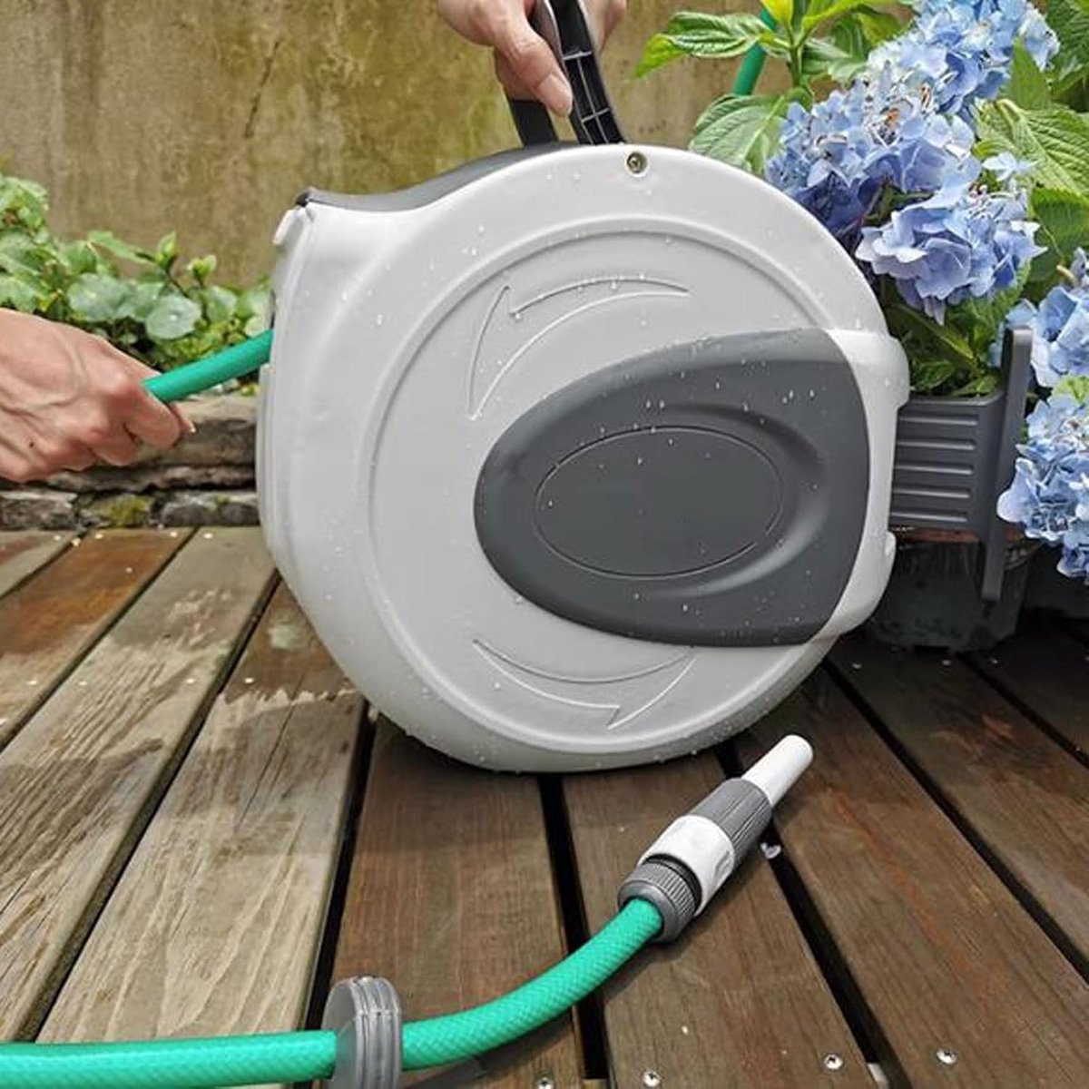 Tuinslang Houder - Wandslangenbox Slanghaspel - Tuin Besproeien - Draaibare Slanggeleider - 20 Meter Slang - Grijs – foto 5