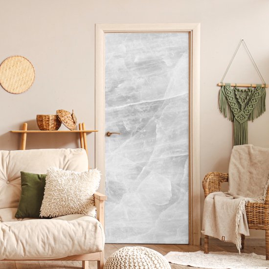 Deurposter 80x205 cm - Deursticker Marmer - Steen - Wit - Luxe - Marmerlook - Meubelfolie zelfklevend - Deurfolie woonkamer - Interieurfolie fotobehang - Deur plakfolie - Deurstickers - Deurbehang sticker - Kamer decoratie